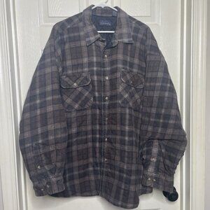 Basic Editions Flannel Lined Coat Jacket Workwear Size XL Brown Plaid